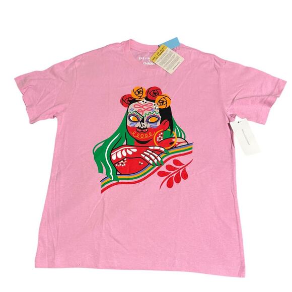 NWT Dia Pacheco x Golden‎ Hour UO Women Shirt Pink Short Sleeve Cotton Spanish - Picture 2 of 7